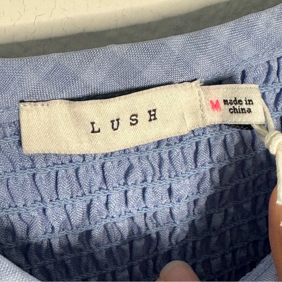 Lush Blue Off-Shoulder Smocked ruffled mini Dress NWT Size M - Picture 6 of 9